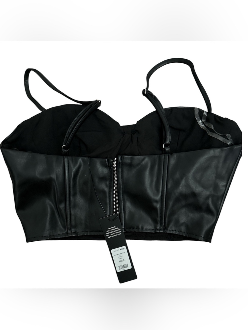 Fashion Nova Black Faux Leather Bustier Crop Top - Picture 2 of 2